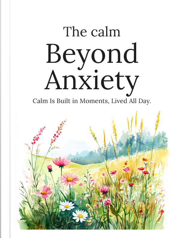 Book cover with floral design and text about anxiety and calmness.