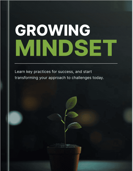 Book cover of 'Growing Mindset' with a potted plant on a dark background